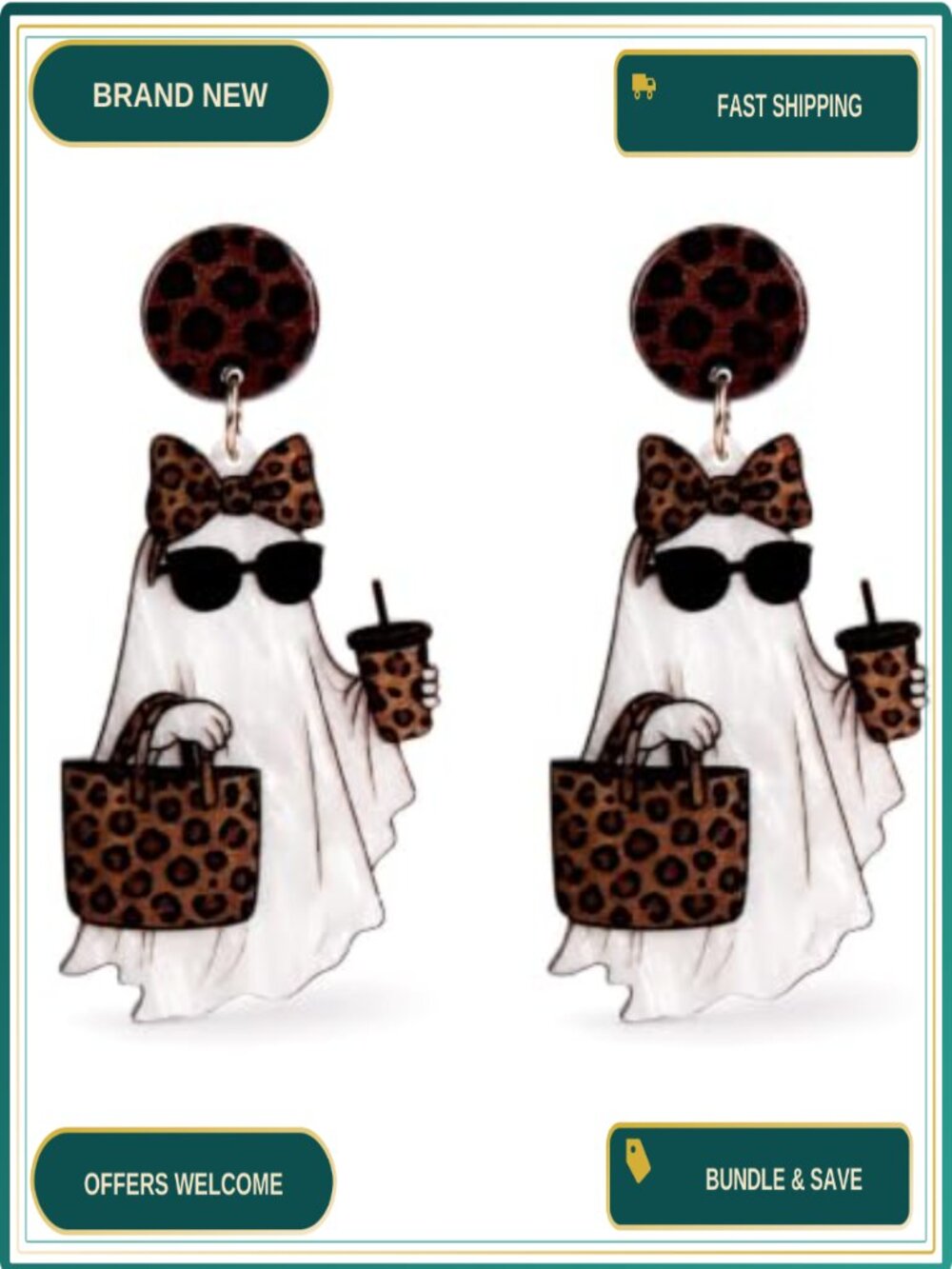 Leopard Print Ghost Dangle Earrings Halloween Jewelry for Women